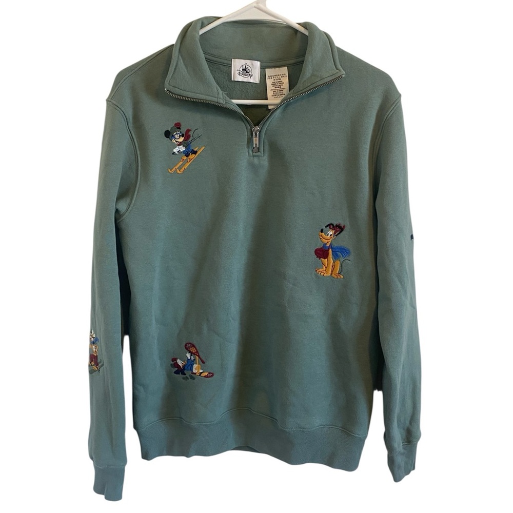 Disney Womens Quarter Zip Up Sweatshirt with Embroidered Characters - Green